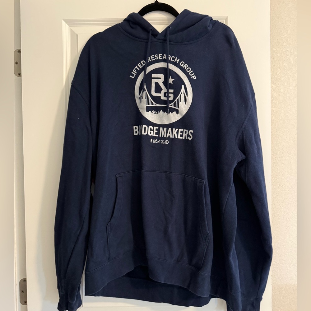 LRG Men’s Navy Blue Hoodie Sweater with Silver Design size XL
